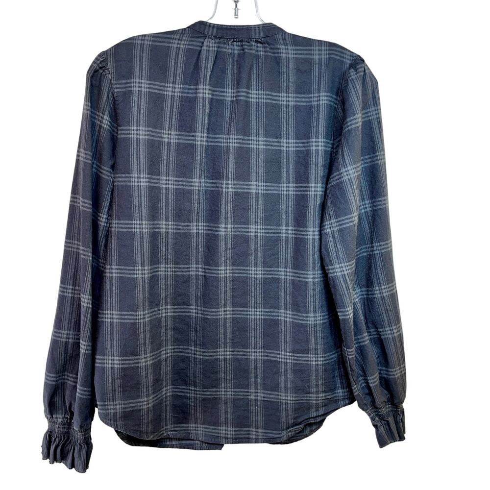 Faherty Harper Top Women's Medium Cotton Blend Flannel Aspen Black Plaid Buttons - Picture 2 of 4
